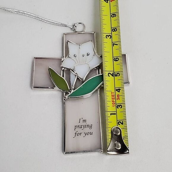 Stained Glass Cross, Thinking of you, peace lilly, Christmas Holiday Ornament - Picture 3 of 3